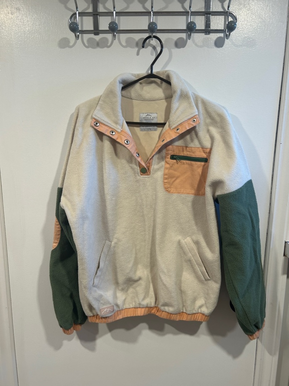 Renewed Fleece Pullover Sweater - Cream with Green & Tan Accents